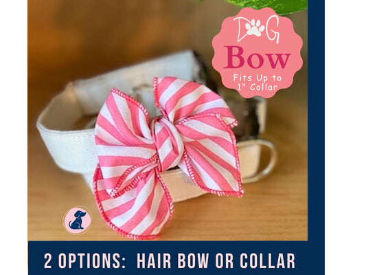 Pink Stripes Dog Bow - Hair or Collar Attachment