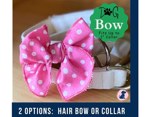 Pink Summer Dots Dog Bow - Hair or Collar Attachment