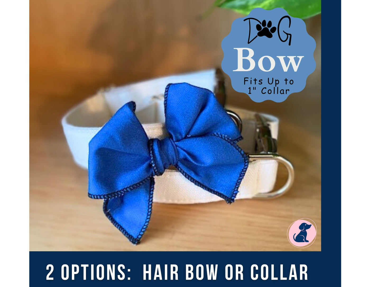 Blue Dog Bow - Hair or Collar Attachment