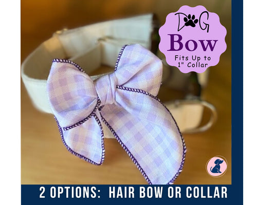 Lilac Gingham Dog Bow - Hair or Collar Attachment