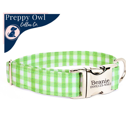 Dog Collar - Lime Green Gingham
