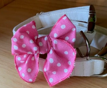 Pink Summer Dots Dog Bow - Hair or Collar Attachment