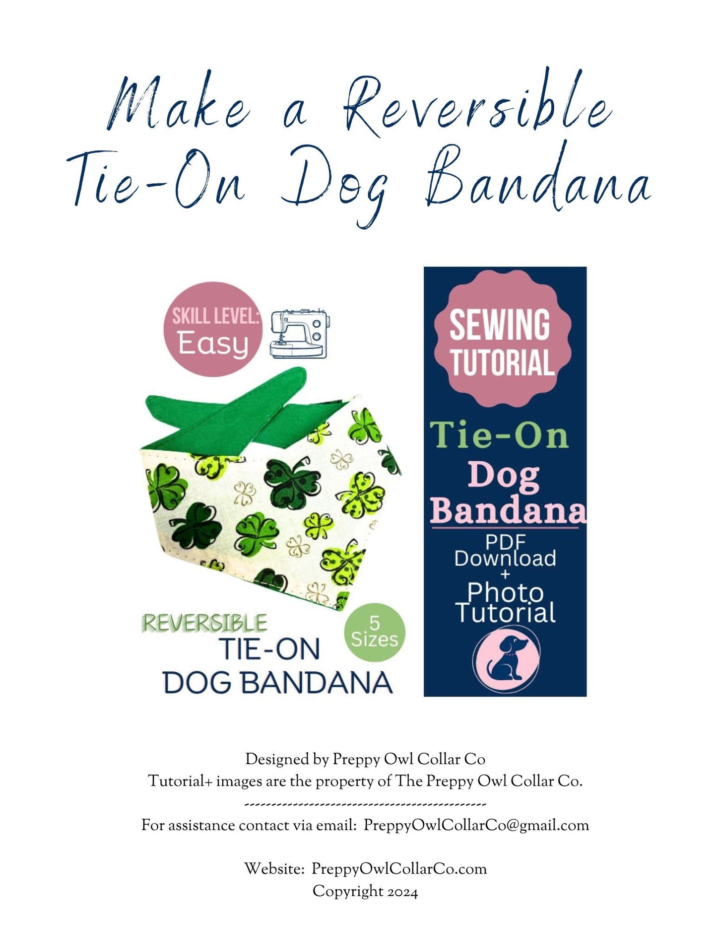 Dog Bandana Pattern, How to Sew a Reversible Dog Bandana Sewing Tutorial, Tie On Dog Bandana Sewing Pattern