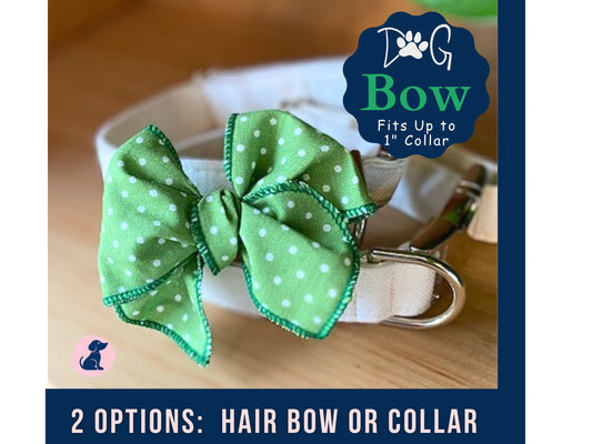 Green Polka Dot Dog Bow - Hair or Collar Attachment