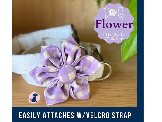 Purple Plaid Dog Collar Flower - Velcro Attachment