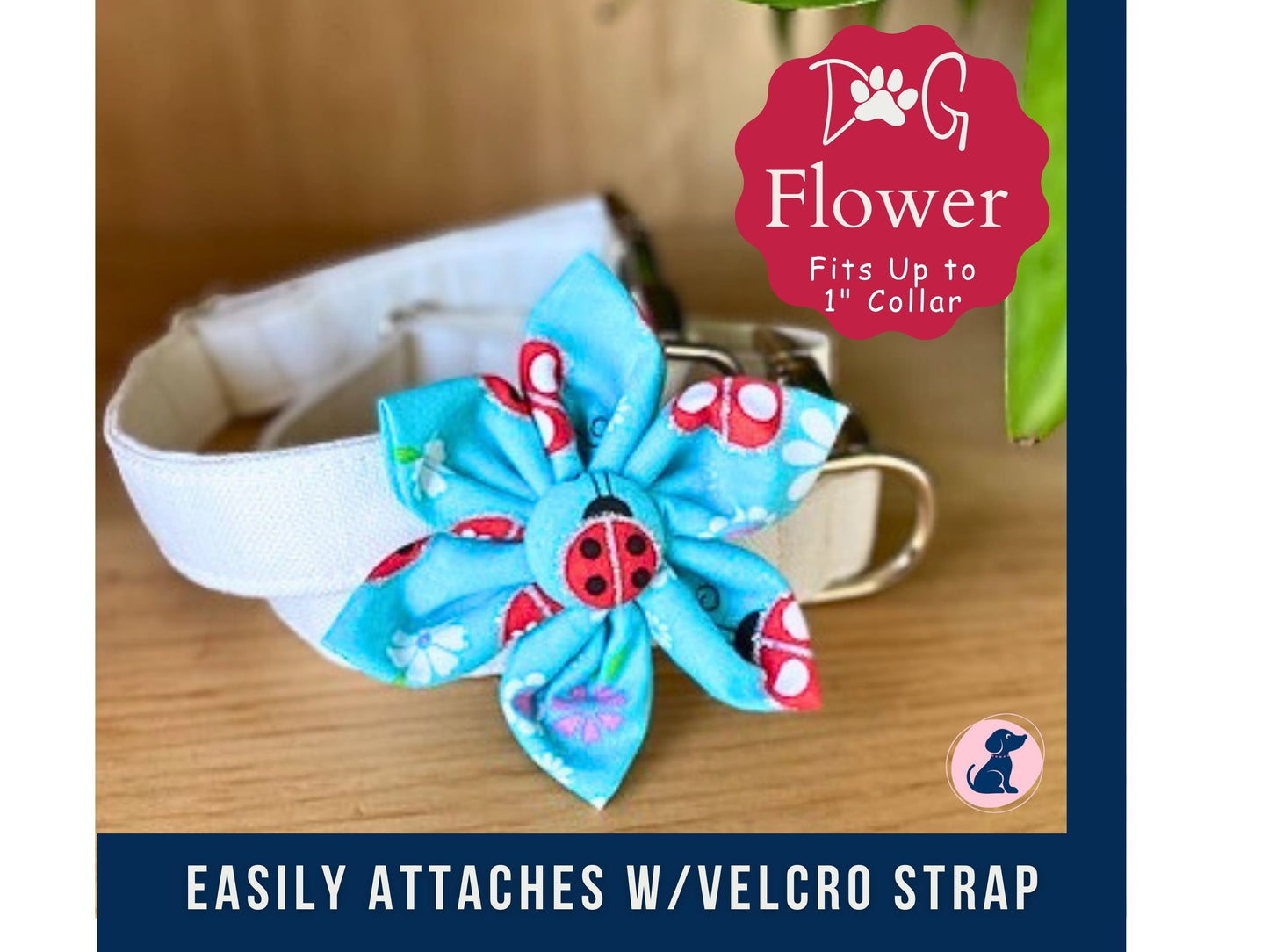 Ladybugs Dog Collar Flower - Velcro Attachment