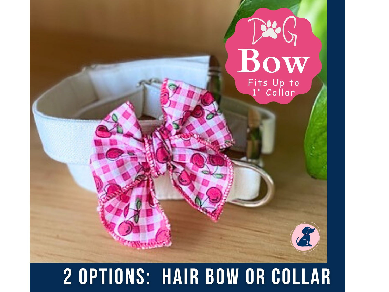 Pink Cherries Dog Hair Bow or Pink Cherries Dog Collar Bow Attachment by Preppy Owl Collar Co