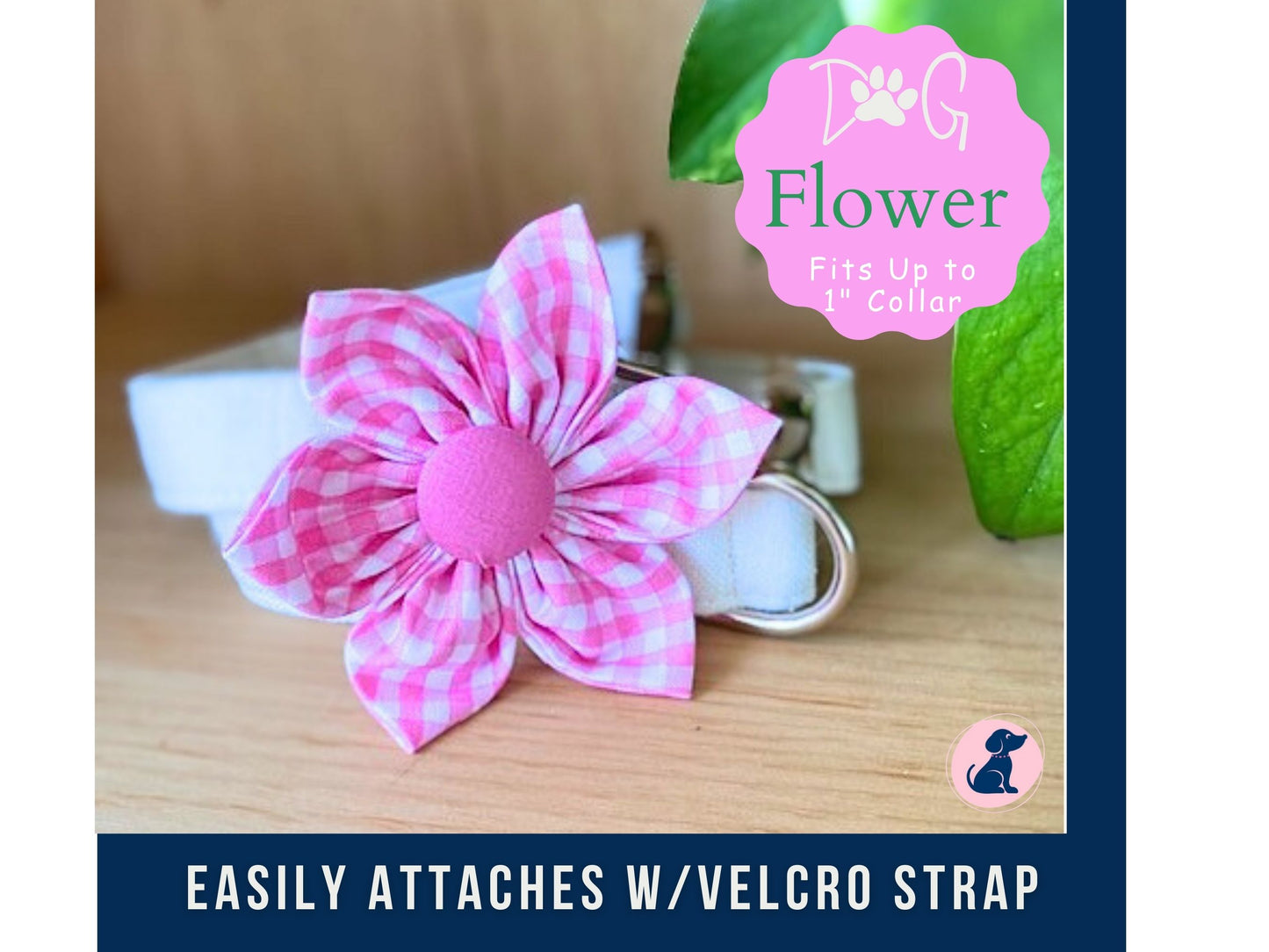 Pink Plaid Dog Collar Flower Attachment by Preppy Owl Collar Co