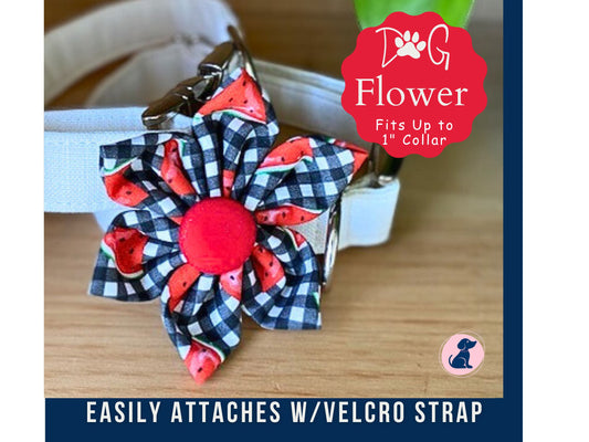 Gingham Watermelon Dog Collar Flower - Velcro Attachment