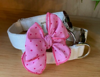 Pink Polka Dots Dog Bow - Hair or Collar Attachment