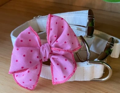 Pink Polka Dots Dog Bow - Hair or Collar Attachment