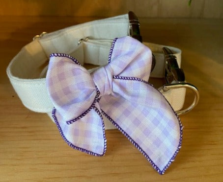 Lilac Gingham Dog Bow - Hair or Collar Attachment