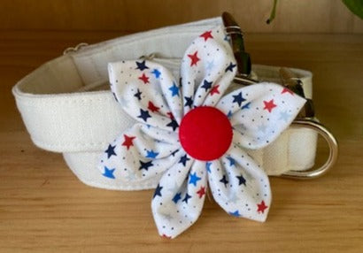 Patriotic Stars Dog Collar Flower - Velcro Attachment