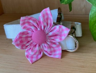 Pink Plaid Dog Collar Flower - Velcro Attachment