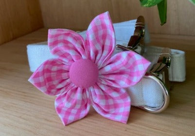 Pink Plaid Dog Collar Flower - Velcro Attachment