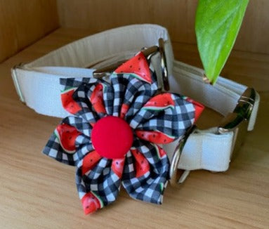 Gingham Watermelon Dog Collar Flower - Velcro Attachment