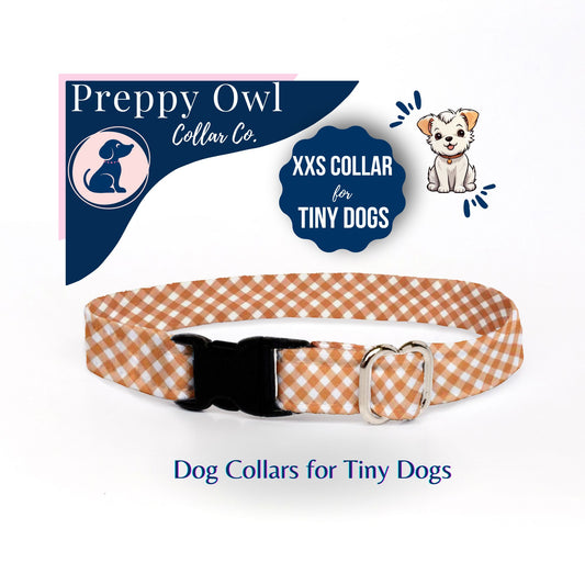 Orange Gingham Tiny Dog Collar by Preppy Owl Collar Co