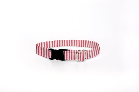 Breakaway Cat Collar, Kitten Collar, Red Ticking Cat Collar with Bell
