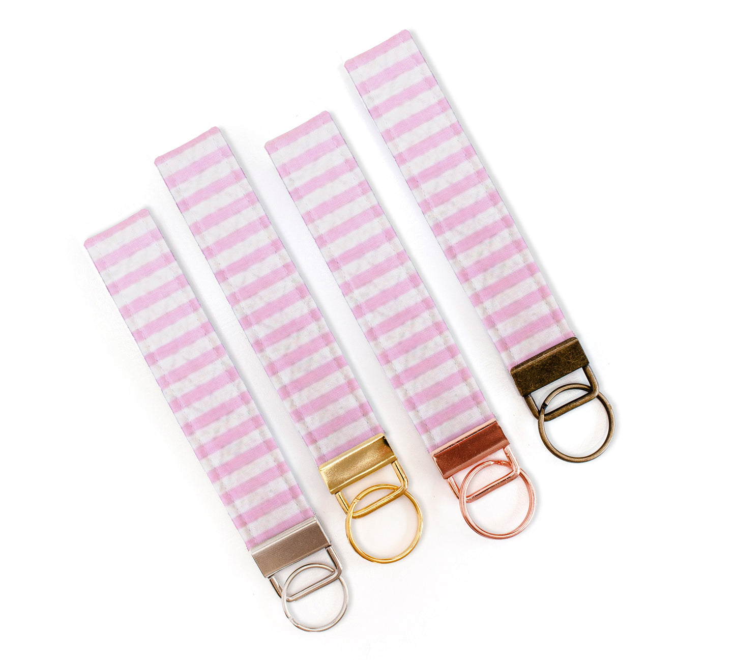 Fabric Key Wristlet, Pink Seersucker Key Fob Wristlet, Key Chains for Women