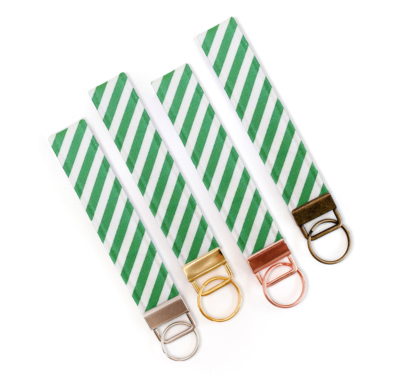 Fabric Key Wristlet, Green Preppy Key Fob Wristlet, Stripes Key Chains for Women