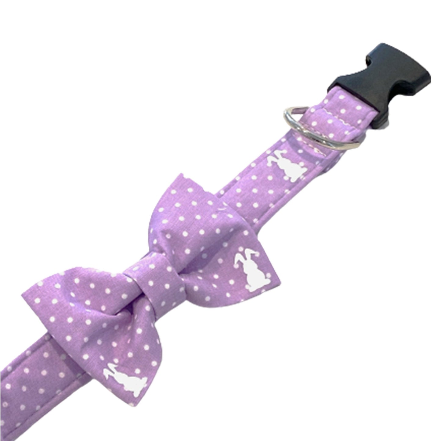 Easter Dog Collar with Bow Tie, Purple Dog Collar with Name, Bowtie Dog Collar Set - Purple Polka Dots