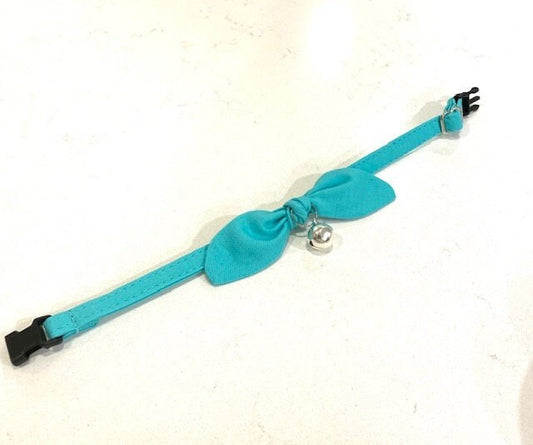 Cat Collar with Bow and Bell, Kitten Collar with Breakaway Buckle - Aqua Fabric Pet Collar