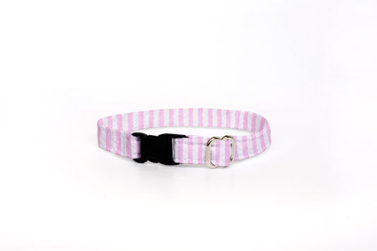Breakaway Cat Collar, Kitten Collar, Pink Seersucker Cat Collar with Bell