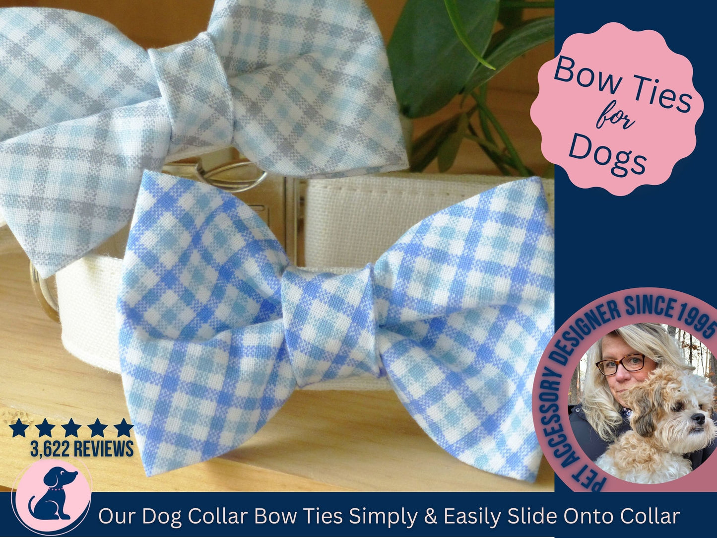 Boy Dog Bow Tie - Plaid Blue, Plaid Gray