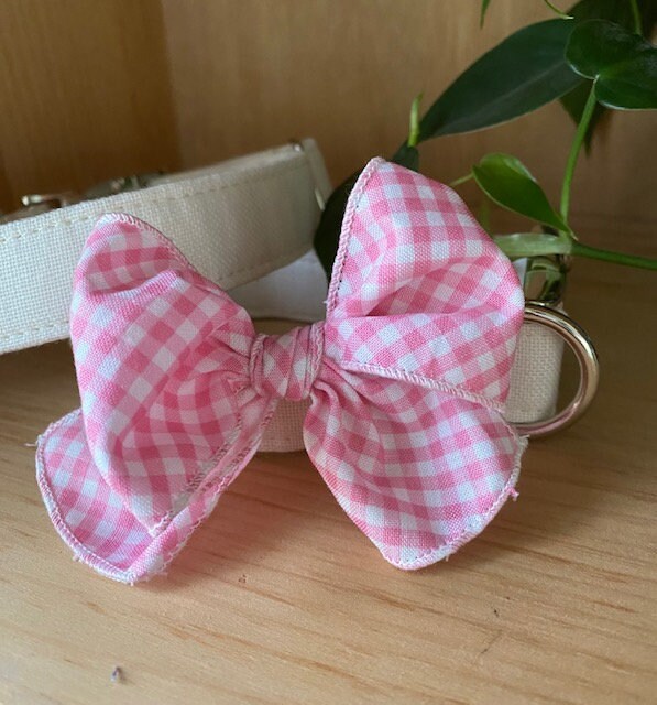 Pink Gingham Dog Bow - Hair or Collar Attachment