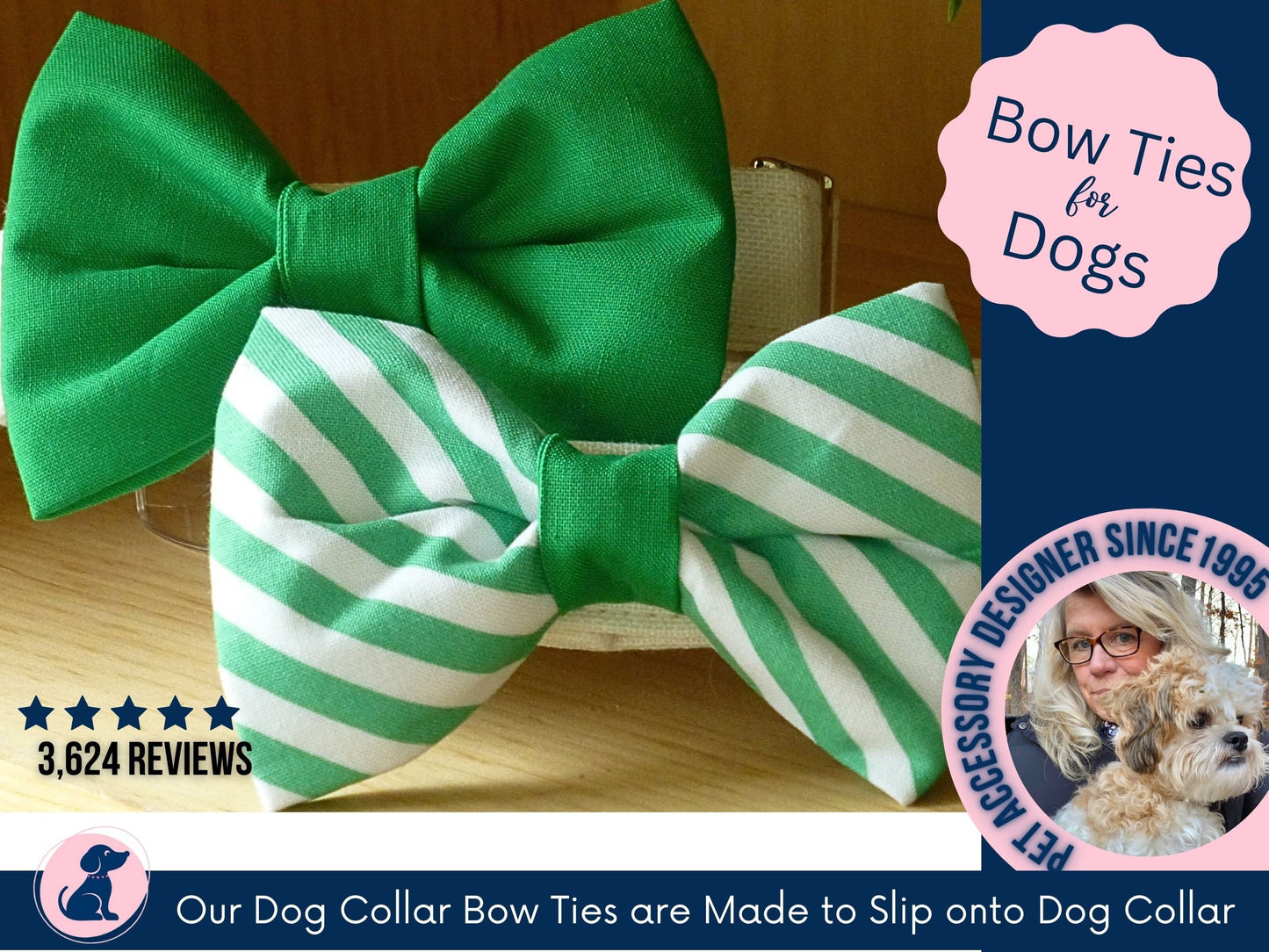 Green Bow Tie Dog Collar, Large Bow Tie Slip on Collar, Dog Collar Bowtie, Dog BowTie Collar