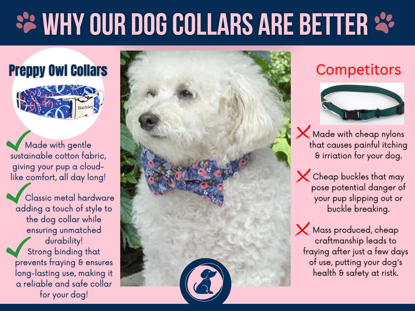 1/2" WIDE Custom Dog Collar for Boy, Girl - Pick a Fabric