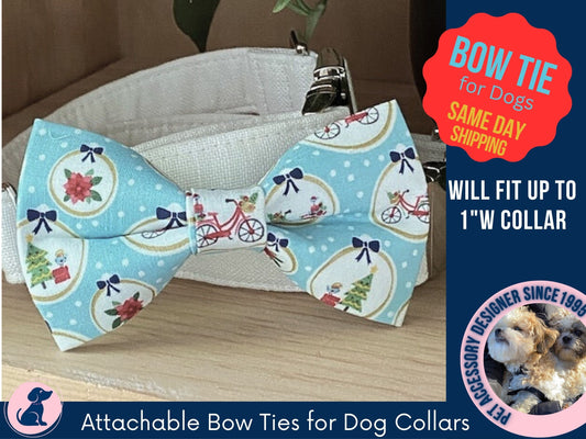 Christmas Dog Bow Tie, Aqua Bow Tie for Dog Collars - Country Christmas Bowtie