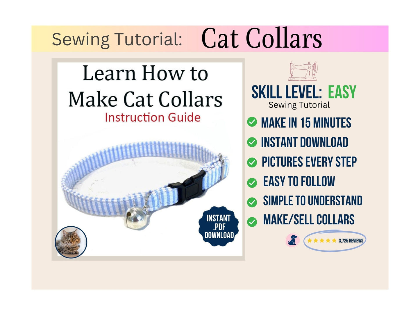 How to Make Adjustable Cat Collar Sewing Tutorial, Learn to Sew a Fabric Collar for your Kitten, Read How to Create Kitty Collar