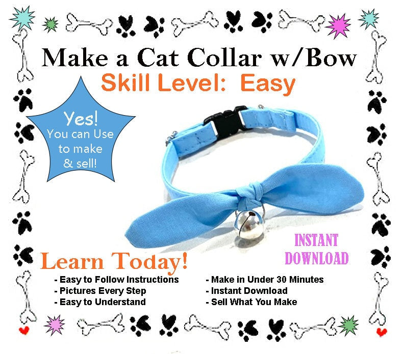 Make a Breakaway Cat Collar with Bow, Learn How to Make a Collar Bow Tie for your Kitty - FREE BONUS