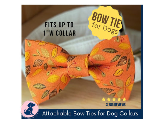 Autumn Leaves Dog Collar Bow Tie, Pet Bowtie - Orange Bow Tie Autumn Fall Leaves