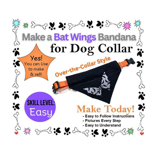 Bat Bandana for Dog Collar Sewing Pattern, DIY Dog Collar Halloween Bat Bandana Over the Collar, Bat Wings Bandana Pattern PDF