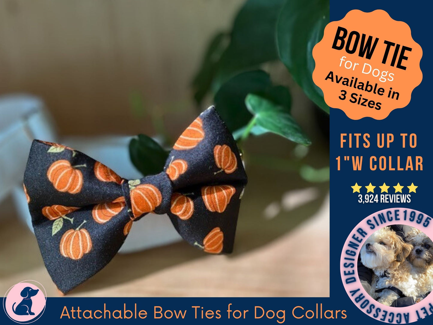 Fall Pumpkins Dog Collar Bow Tie, Boy Dog Bow Tie - Thanksgiving Dog Collar Bowtie
