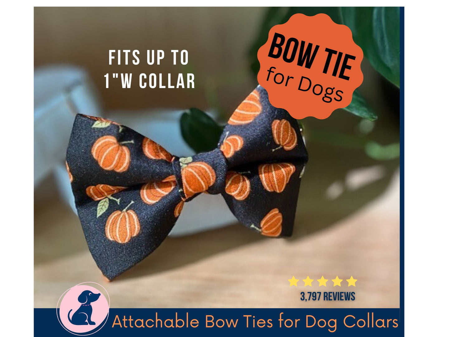 Fall Pumpkins Dog Collar Bow Tie, Boy Dog Bow Tie - Thanksgiving Dog Collar Bowtie