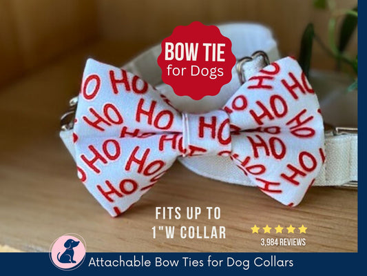 Christmas Dog Bow Tie, Christmas Dog Collar Bow Tie, Xmas Puppy Bow Tie - Ho Ho Ho Dog Bowtie