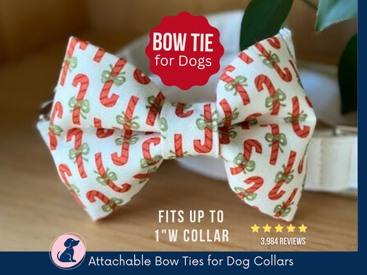 Christmas Dog Bow Tie, Christmas Dog Collar Bow Tie, Xmas Puppy Bow Tie - Holiday Candy Cane Bow Pet Bowtie