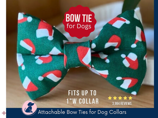 Christmas Dog Bow Tie, Christmas Dog Collar Bow Tie, Xmas Puppy Bow Tie - Santa Hats Pet Bowtie