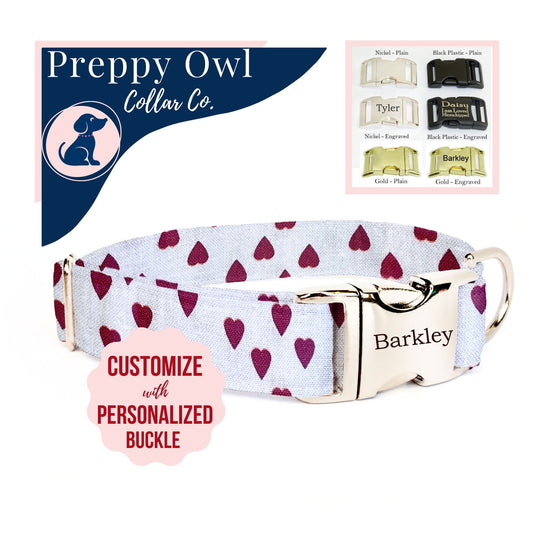 Valentines Red Heart Dog Collar Engraved - Red Hearts