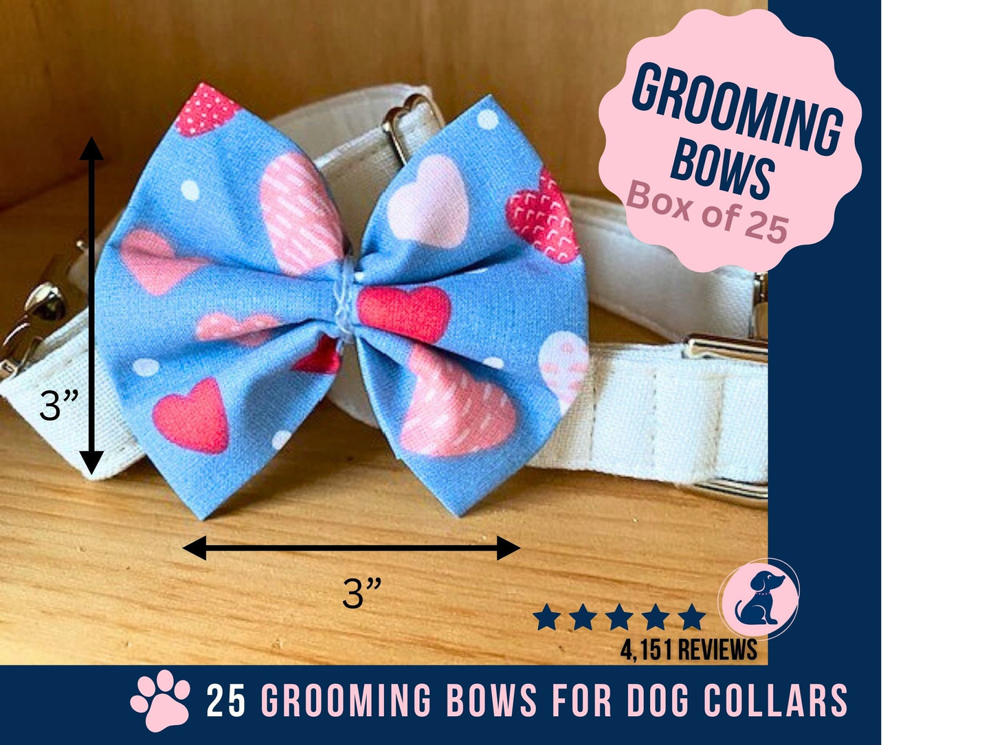 Valentine Bow Ties for Dogs, Dog Grooming Love Bows Light Blue, Heart Bows for Dog Groomers