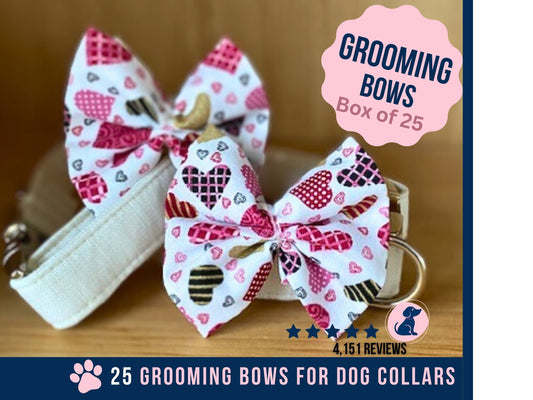 Valentine Bow Ties for Dogs, Dog Grooming Love Bows, Patchwork Heart Bows for Dog Groomers