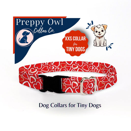 Tiny Dog Collar, Teacup Dog Collar, Thin Dog Collar, Dainty Dog Collar, Whelping Collar - Valentine Hearts