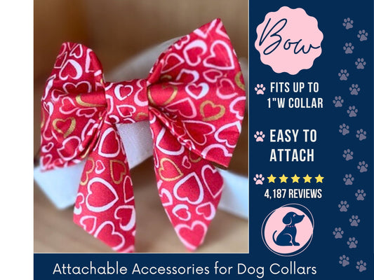 Valentine Hearts Sailor Bow for Dog Collar - Girly Bow for Red Hearts Bow Tie Pet Collar