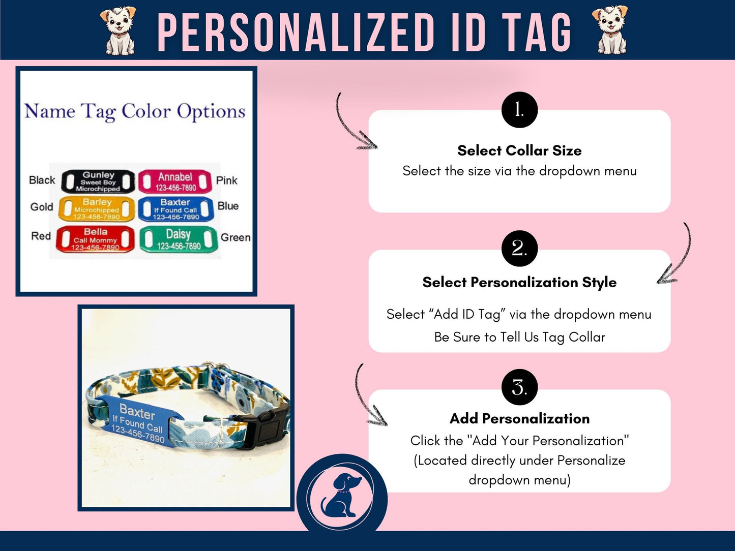 Valentines Dog Collar, Love Notes Pet Collar, Adjustable Collar for Girl Dog, Holiday Boy Dog Collar, Personalized Dog Collar ID Tag