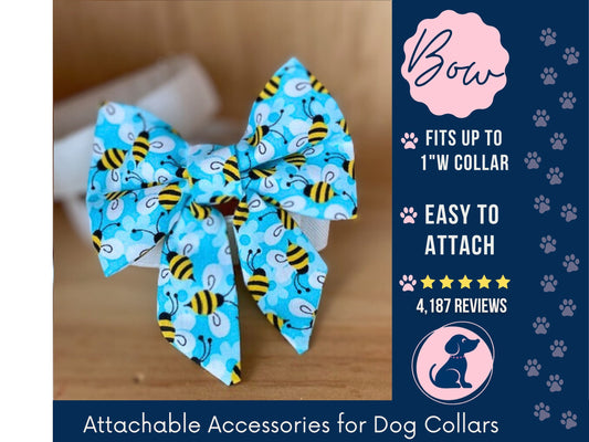 Bumble Bee Sailor Bow for Dog Collar - Girly Aqua Bow for Pet Collar
