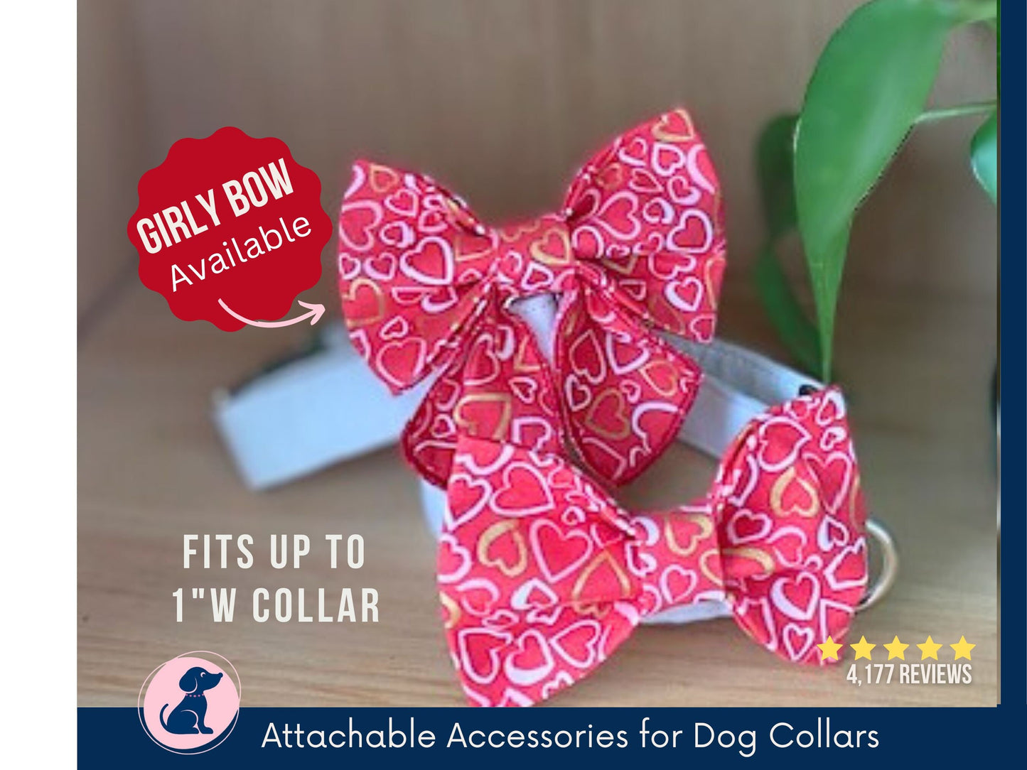 Valentine Bow Tie Bow for Dog Collar - Hearts of Love Bow for Girl