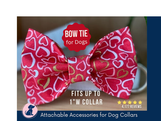 Valentine Bow Tie Bow for Dog Collar - Hearts of Love Bow for Girl